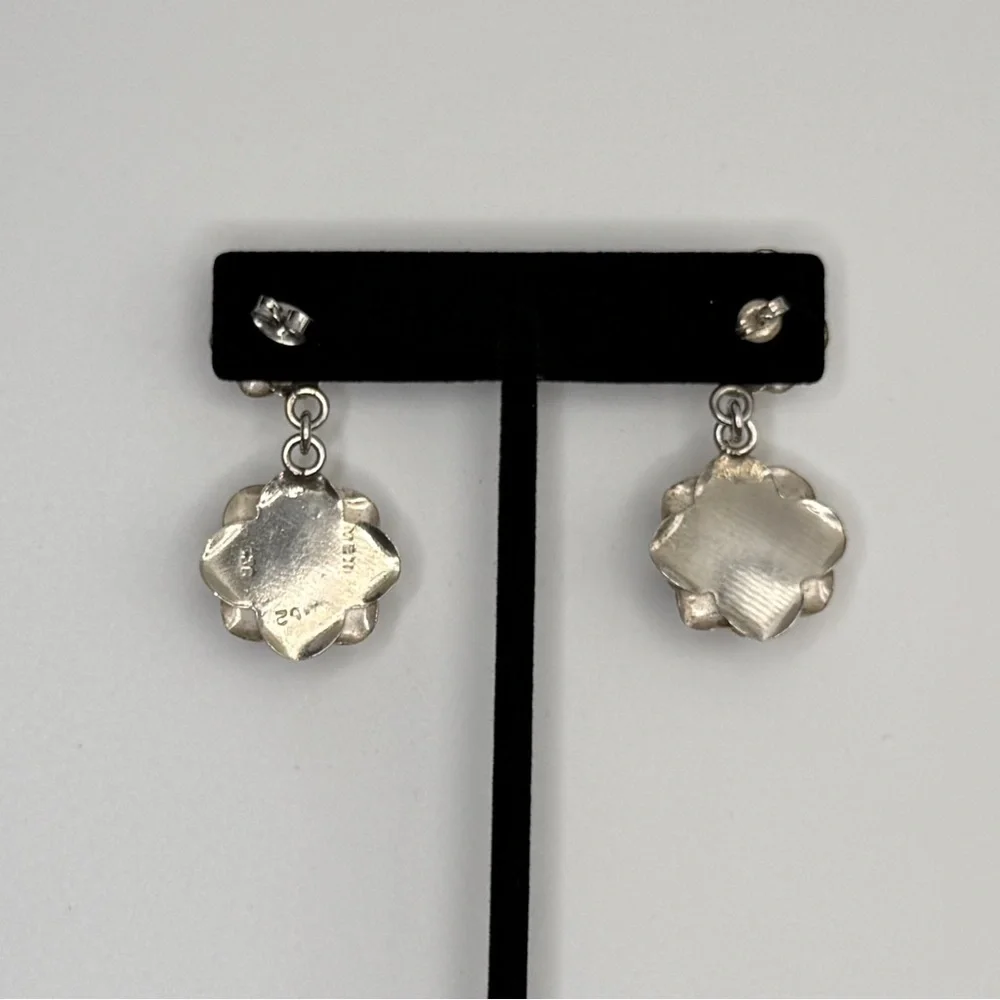 VTG Mexican Sterling Silver Rose Dangling Earrings and Pendant. - Picture 11 of 14